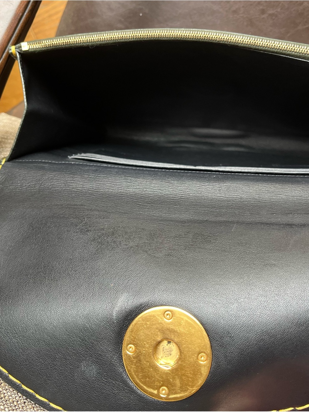 Celine Green Leather Clutch with Gold Button - Picture 7 of 13
